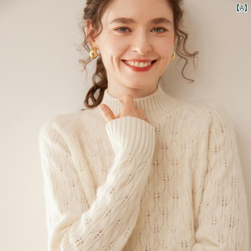 ニット レディース プルオーバー カシミヤ ハーフネック 長袖 厚手 ゆったり ルーズフィット セーター ジャカード織り 秋冬 インナー トップス 通勤 オフィス