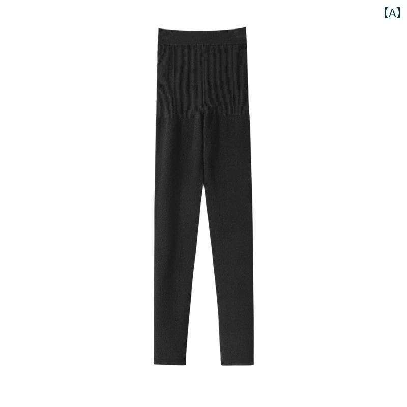 レギンス レディース カシミヤ ハイウエスト スリムフィット リブニット 防寒 あったか タイツ 厚手 ボ..