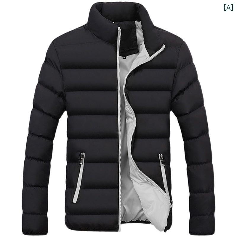 American Casual - 中綿ジャケット メンズ 秋冬 アウター 防寒着 厚手 暖かい スタンドカラー フードなし スリムフィット ビッグサイズ 無地 カジュアル 普段使い ポリエステル