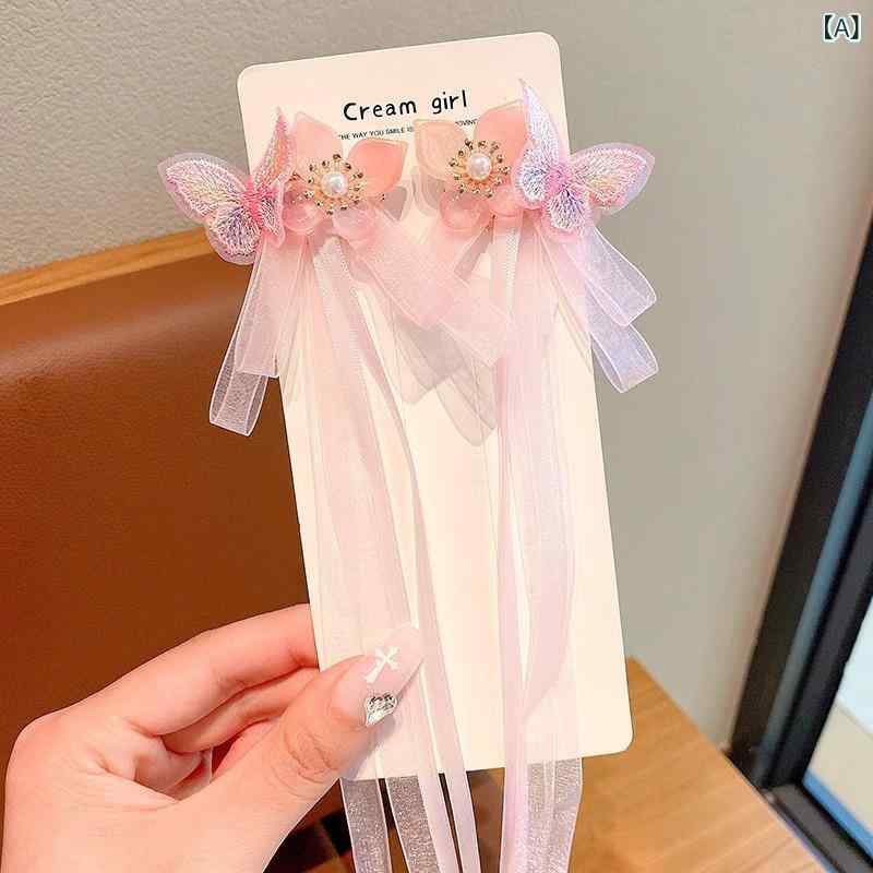 ヘアアクセサリー キッズ 女の子 ヘアピン 髪飾り 2個セット タッセル 蝶々 花 中国風 和装 和風 かわいい プリンセス おしゃれ 発表会 卒園式 七五三