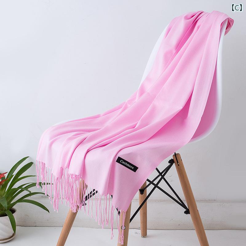 ストール レディース 秋冬 厚手 防寒 保温 暖かい カシミヤタッチ フェイクカシミヤ 無地 ロング 大判 ショール 冷房対策 2WAY 多用途 通勤 普段使い 韓国風