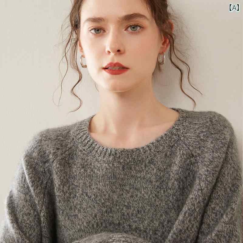 乐天商城 - ニット レディース カシミヤ クルーネック プルオーバー 長袖 ゆったり ドロップショルダー 厚手 杢調 もちもち やわらか 肌触り 上品 通勤 カジュアル 秋冬