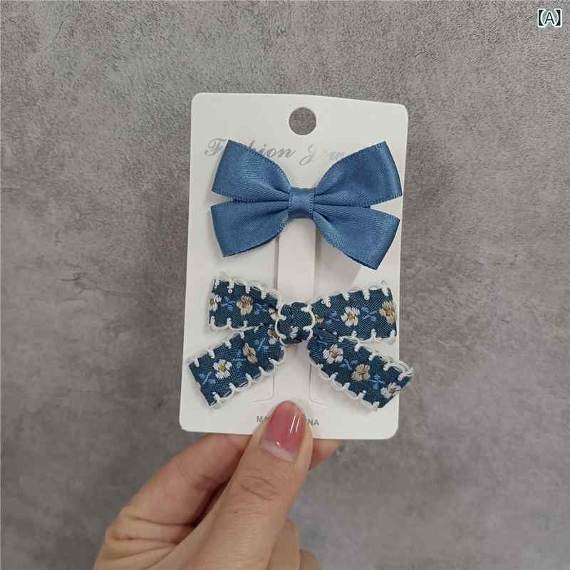 ヘアピン キッズ 女の子 髪留め 髪飾り 刺繍 花柄 民族風 リボン 4点セット ネイビー