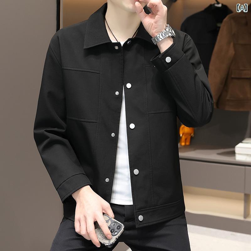 ジャケット メンズ 韓国風 トレンド グレンチェック テクスチャー感 アウター 春 カジュアル ゆったり ルーズフィット コーデュロイ サイドポケット ブラック キャラメル