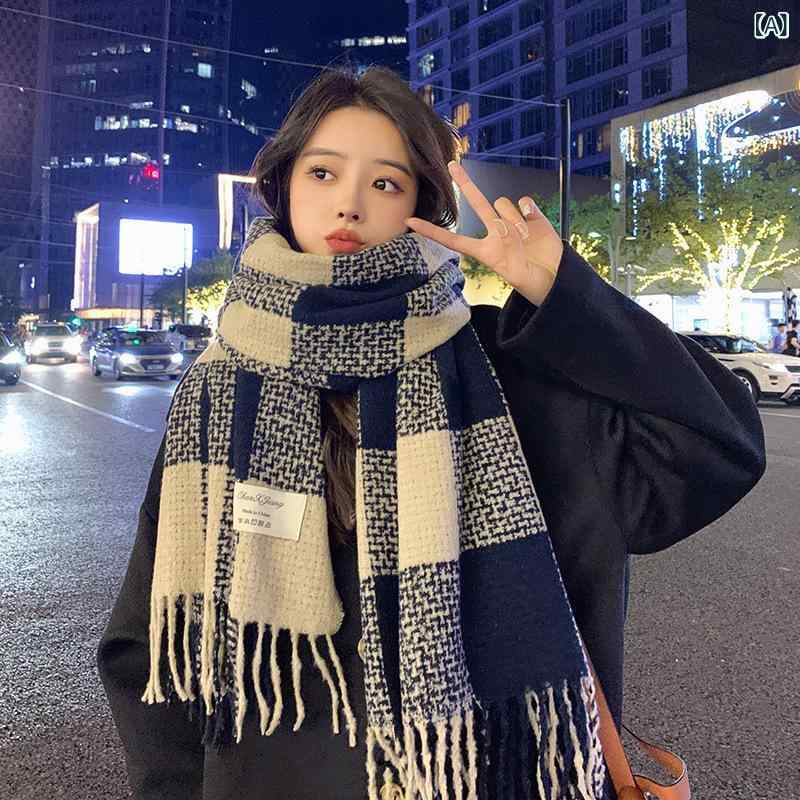 マフラー レディース 学生 カップル チェック柄 秋冬 厚手 あったか 大判 カシミヤタッチ 保温 ストー..
