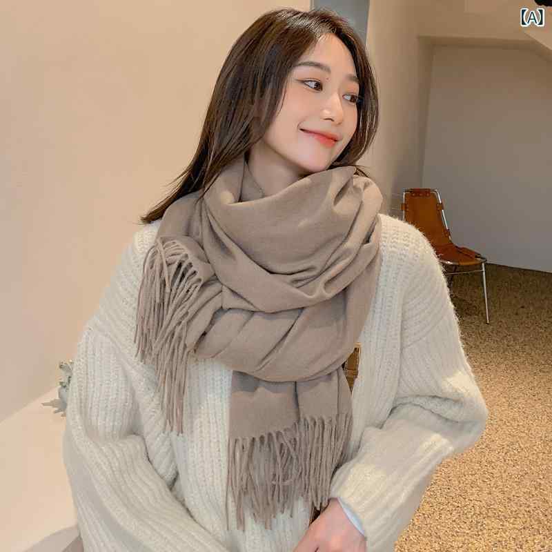 ストール マフラー レディース メンズ ウール カシミヤ フェイクカシミヤ 無地 秋冬 保温 防寒 あったか 大判 フリンジ 普段使い 通勤 オフィス カジュアル エレガント シンプル 高見え 高級感 カシミヤタッチ