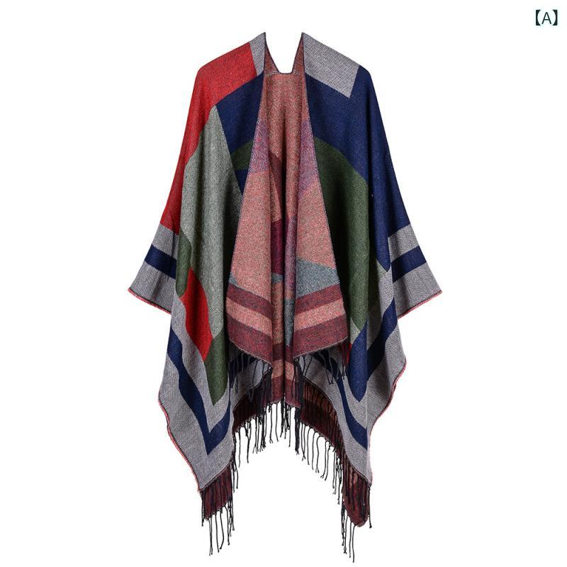 ・カテゴリ: ショールポンチョ・性別: 女性向け・対象年齢: 成人向け・スタイル: 欧米ストリート・素材: フェイク・編み方: 平織り・加工: ジャカード・柄: 幾何学模様・装飾: タッセル・カラー: グリーン系幾何学柄・サイズ: 約130...