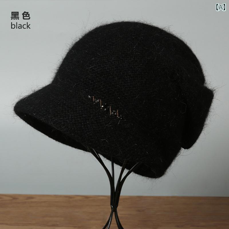 ニット帽 レディース ラビットファー ウール混 厚手 保温 防寒 防風 ゆったり 深め ミセス シニア 中高年向け 冬 無地 レトロ カジュアル 普段使い お出かけ