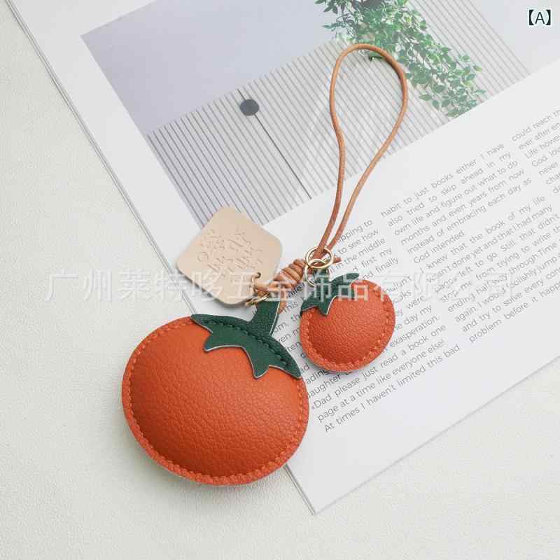 キーホルダー レザー 柿モチーフ ハンドメイド バッグチャーム 車用アクセサリー 開運 幸運 縁起物 か..