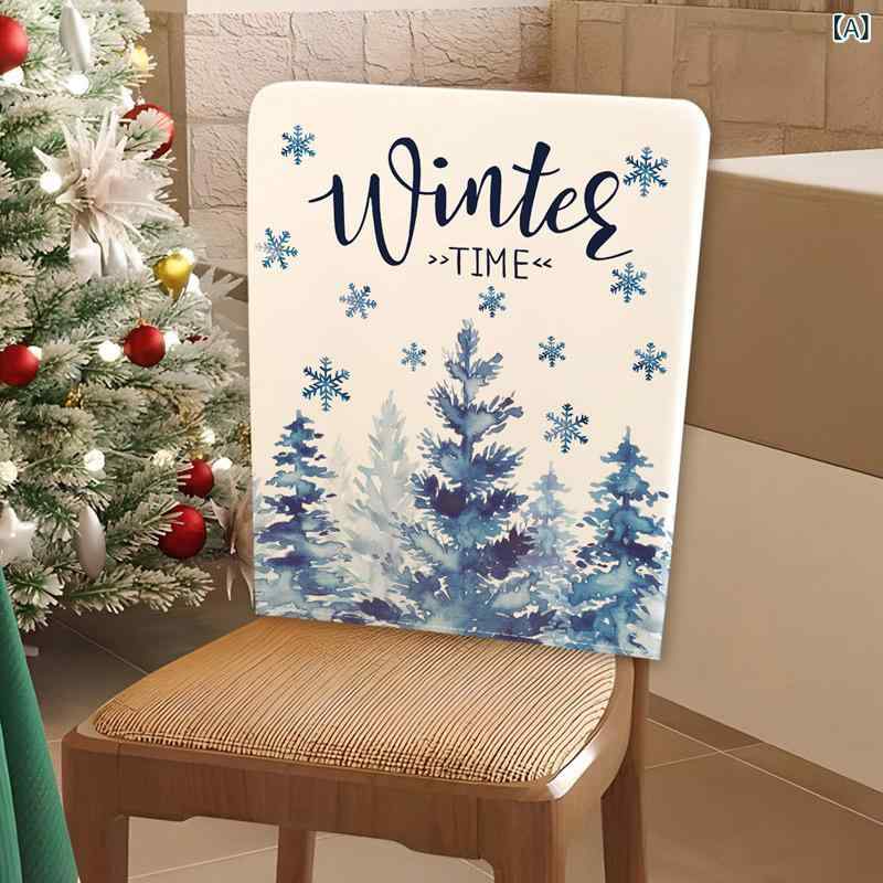 チェアカバー クリスマス ブルー キャラクター フランネル 背もたれカバー ダイニングチェア リビング キッチン 北欧 インテリア ポリエステル 装飾