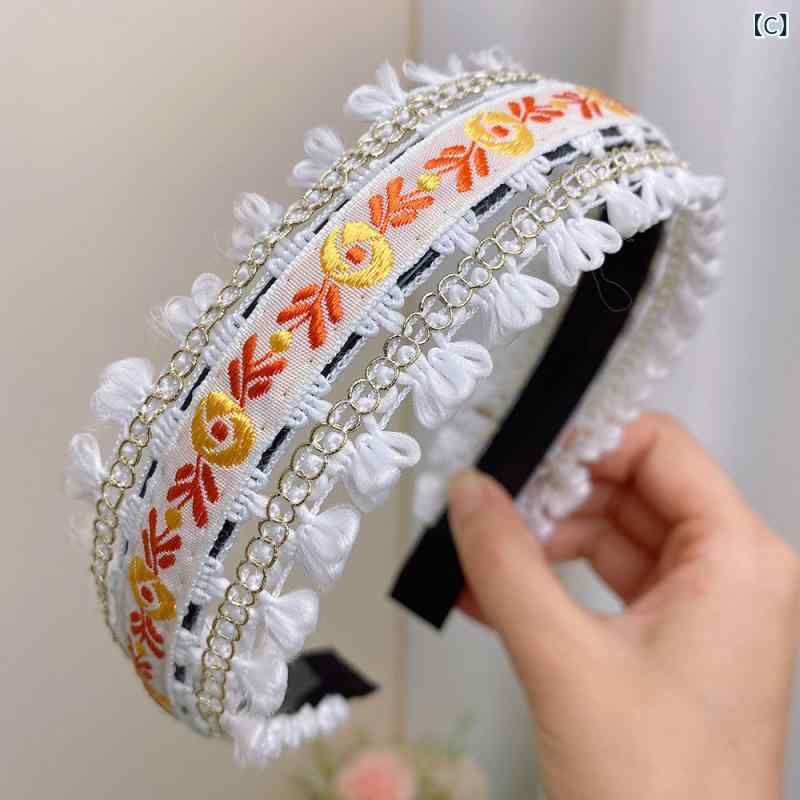 カチューシャ レディース ヘアバンド ボヘミアン 民族風 刺繍 花柄 かわいい レト...