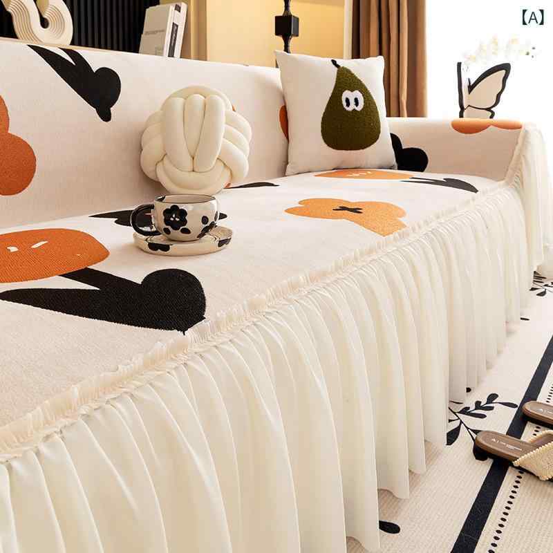 ソファカバー シェニール オールシーズン対応 滑り止め 一体型デザイン 全面カバー スカートフリル 猫..