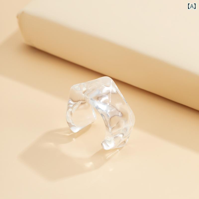 リング レディース 欧米スタイル トレンド ファッション 幾何学 ひし形 アクリル樹脂製 キャンディーカラー クリア 透明 シンプル 上品 普段使い カジュアル 通勤 指輪(4)