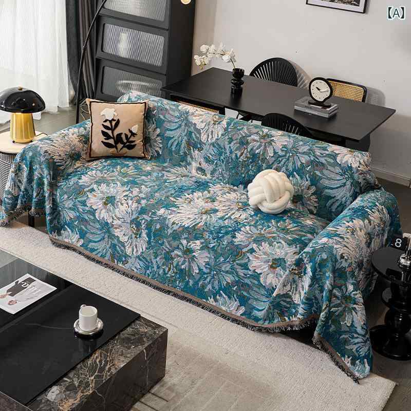 Sofa Covers - ソファカバー 高級感 エレガント オールシーズン 秋冬向け 滑り止め 猫ひっかき防止 3人掛け マルチカバー 綿 コットン パッド式 ブルーローズ