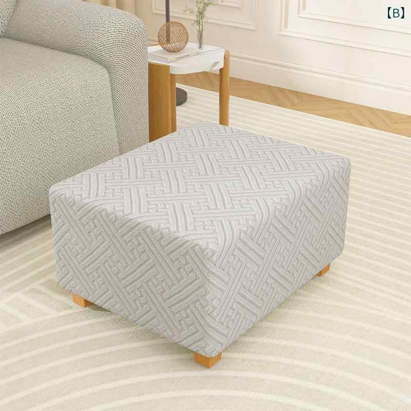 オットマンカバー モダン シンプル オットマン スツール フットスツール ソファ用 四季兼用 ポリエステル ジャカード ベロア フルカバー 伸縮性 滑り止め 耐摩耗 丈夫 防塵 汚れ防止 インテリア 模様替え [2]