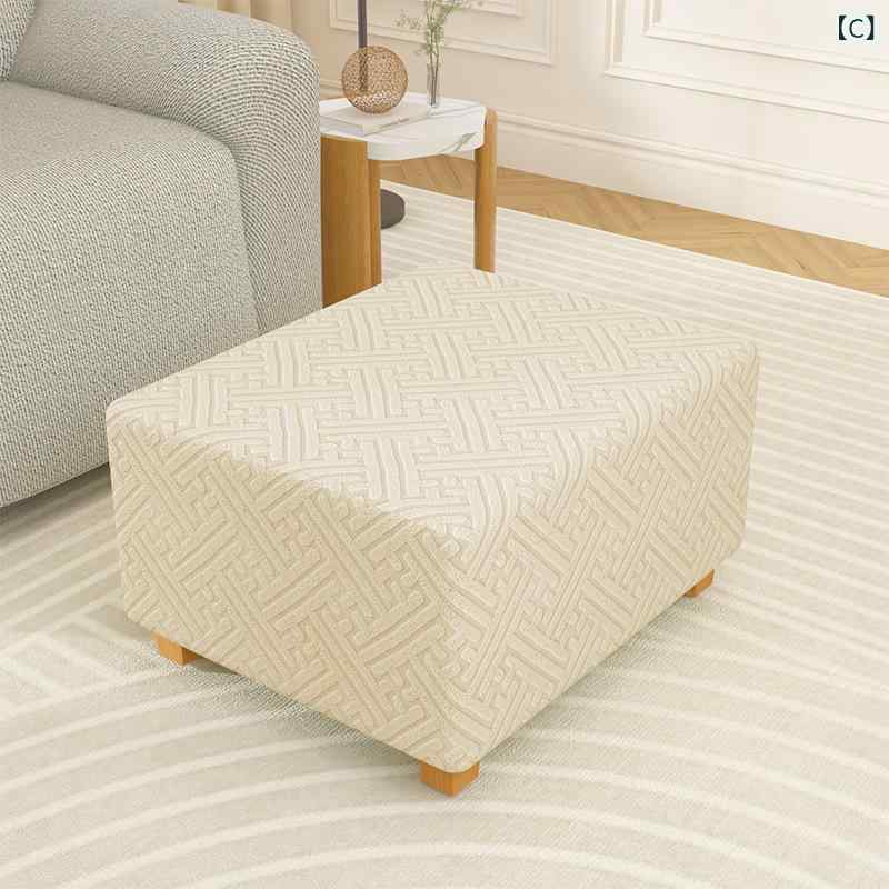 オットマンカバー モダン シンプル オットマン スツール フットスツール ソファ用 四季兼用 ポリエステル ジャカード ベロア フルカバー 伸縮性 滑り止め 耐摩耗 丈夫 防塵 汚れ防止 インテリア 模様替え [3]