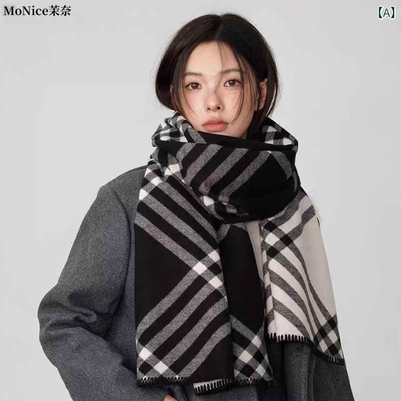 Rakuten - ストール レディース 女性用 カシミヤタッチ コットンブレンド 厚手 大判 ロング丈 ショール ポンチョ マフラー 保温 防寒 秋冬 チェック柄 高級感 カジュアル