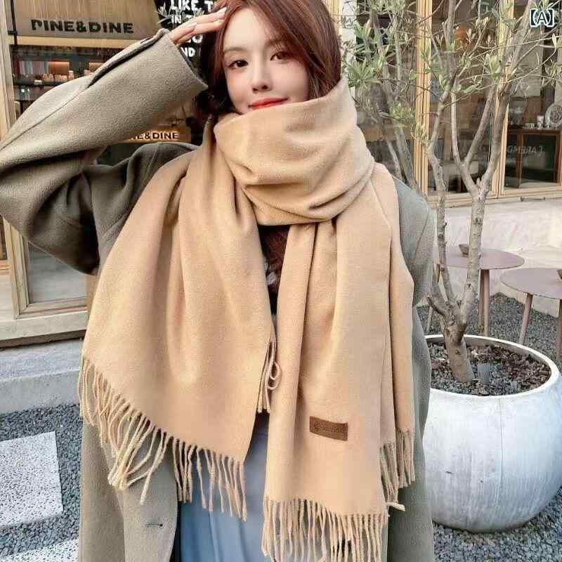 ショール レディース 韓国風 無地 フェイクカシミヤ アクリル 厚手 保温 暖かい マフラー ストール ネックウォーマー 3WAY 冬 学生 カジュアル 防寒 普段使い ロング丈 大判