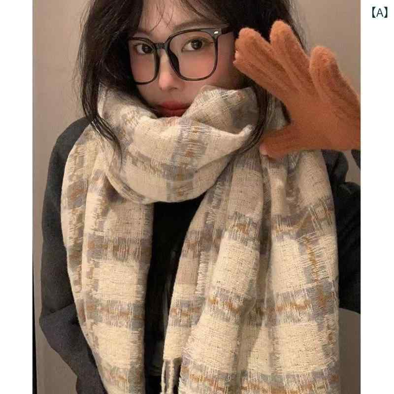 マフラー レディース 秋冬 チェック柄 大判 ストール 厚手 ショール 保温 あったか フリンジ 高級感 学生向け 韓国風 レトロ クリスマスレッド