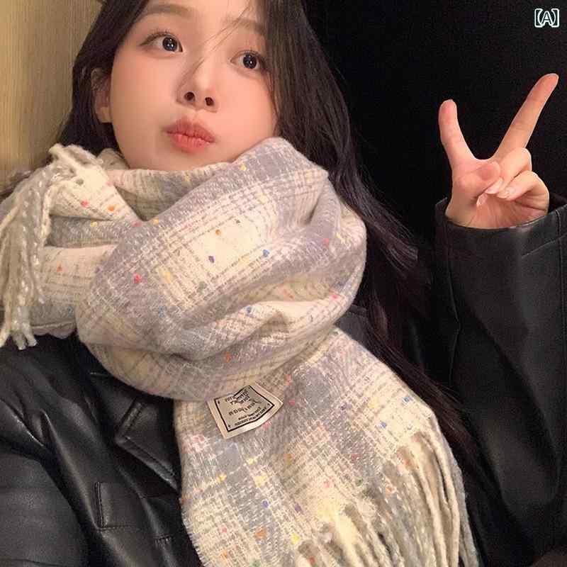 マフラー レディース 秋冬 高級感 韓国風 学生 カップル 大判 保温 暖かい 防寒 多用途 フリンジ ポリ..