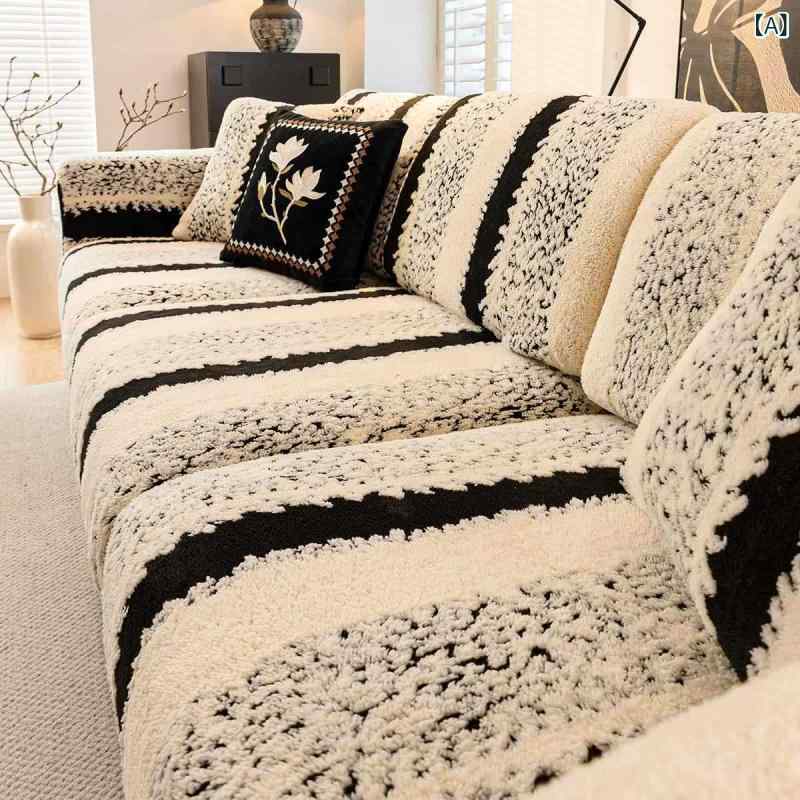 ソファカバー 厚手 肉厚 保温 あったか 伸縮性 ストレッチ フランネル素材 ストライプ柄 L字型 カウチ..