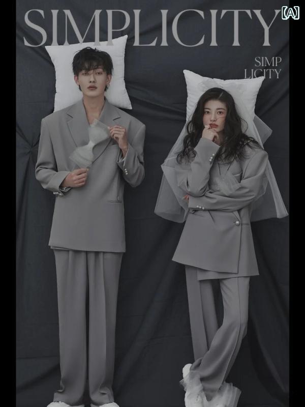 礼服 カップル ウェディング フォトスタジオ 室内 撮影 写真 雑誌風 ミニマル シンプル フォーマル セ..