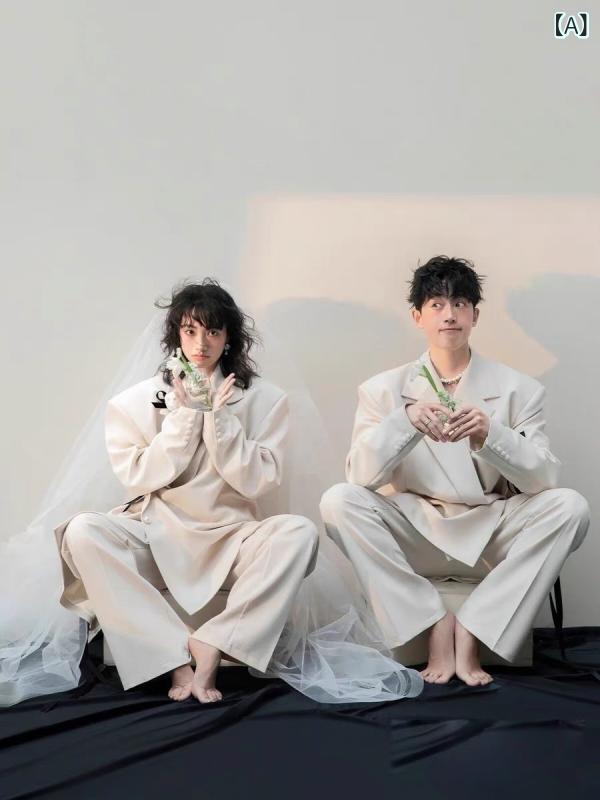 スーツ 男女兼用 カップル メンズ レディース ユニセックス ホワイト ジャケット パンツ セットアップ ..