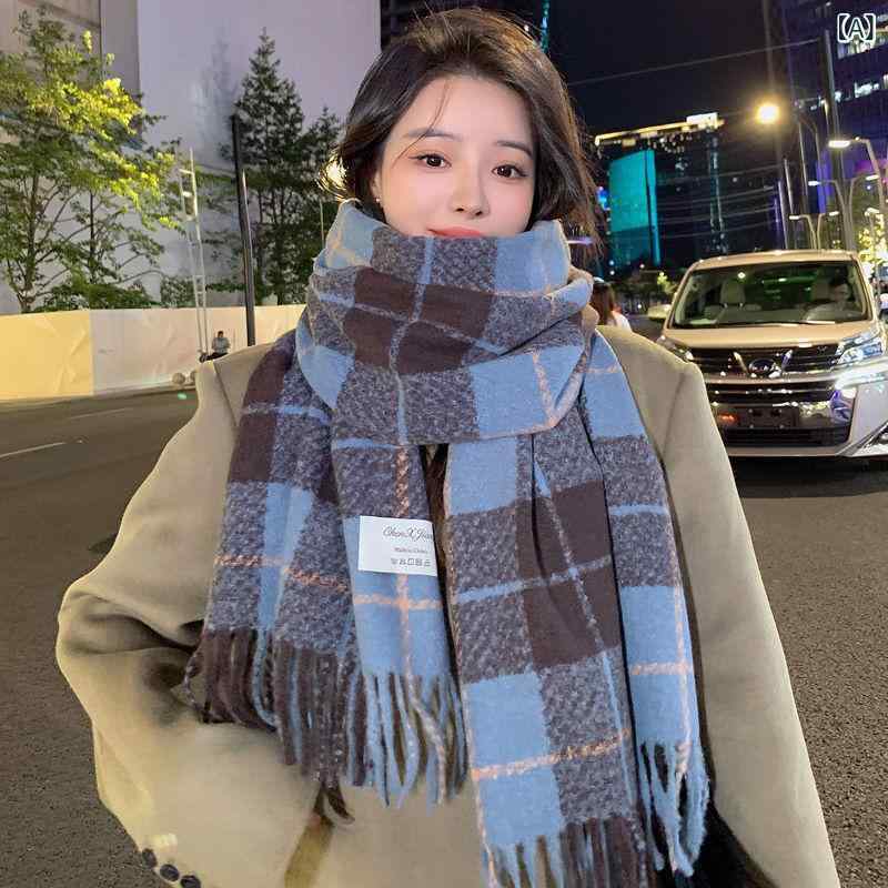 マフラー ストール レディース 大判 カシミヤタッチ 厚手 ポリエステル 保温 防寒 あったか チェック柄..