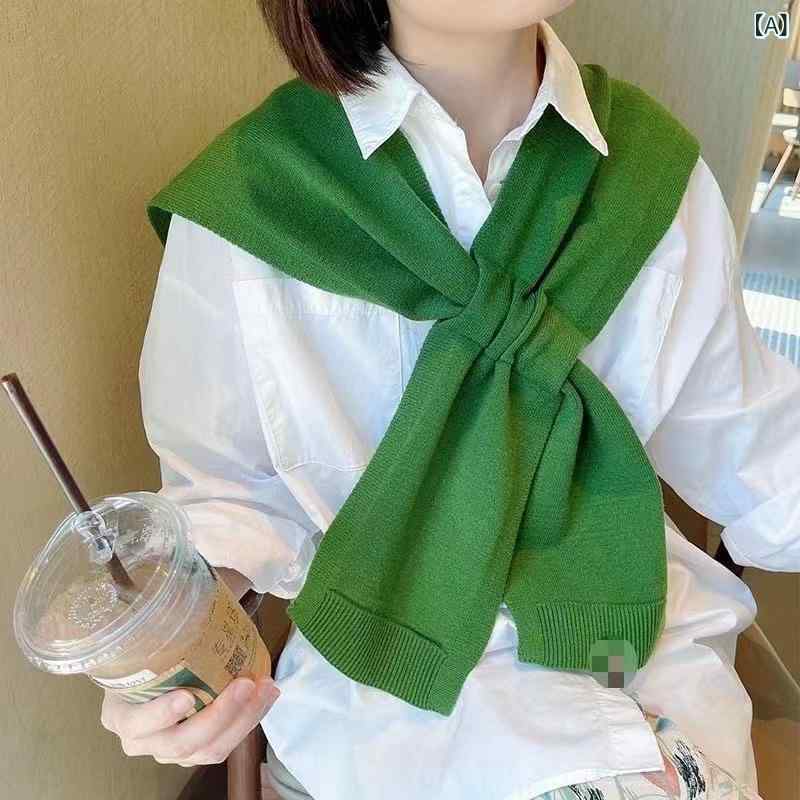 ショール レディース 韓国風 ニット 無地 ショート丈 春秋 ポリエステル シンプル 着回し おしゃれ Vネ..