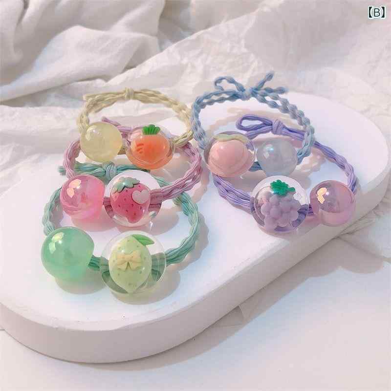 ヘアゴム レディース ヘアアクセサリー 髪留め 髪ゴム カラフル フルーツ モチーフ イチゴ ピーチ ブドウ アボカド ニンジン かわいい フェミニン 高弾力 ヘアアレンジ まとめ髪 通学 デイリー 5点セットの商品画像 2
