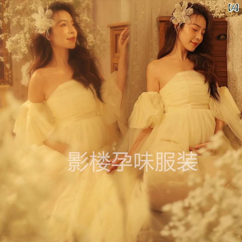 ドレス マタニティ 妊婦 マタニティフォト 記念撮影 オフショルダー ビスチェ 宮廷風 クラシカル レト..