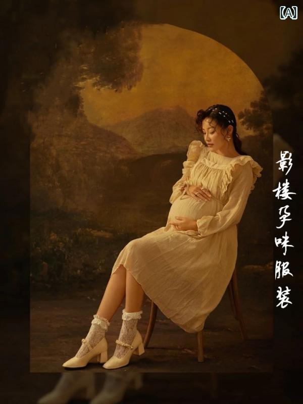 ワンピース マタニティ 妊婦 フレンチ レトロ プリンセスドレス クラシカル エレガント フォトスタジオ..