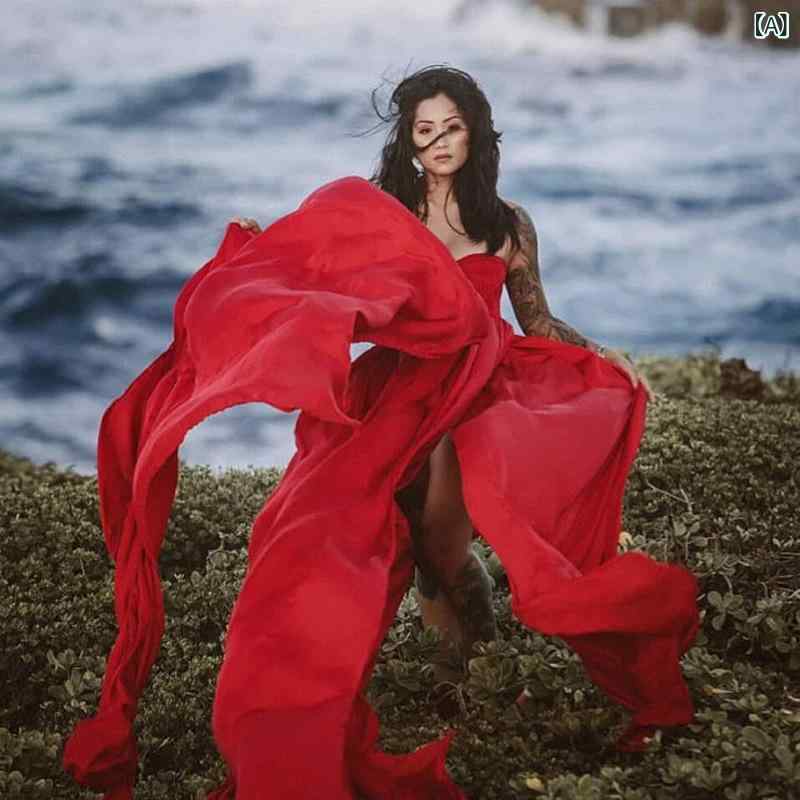 ドレス マタニティ レース ロング丈 トレーン 撮影 フォト オフショルダー ノースリーブ ハイウエスト ..