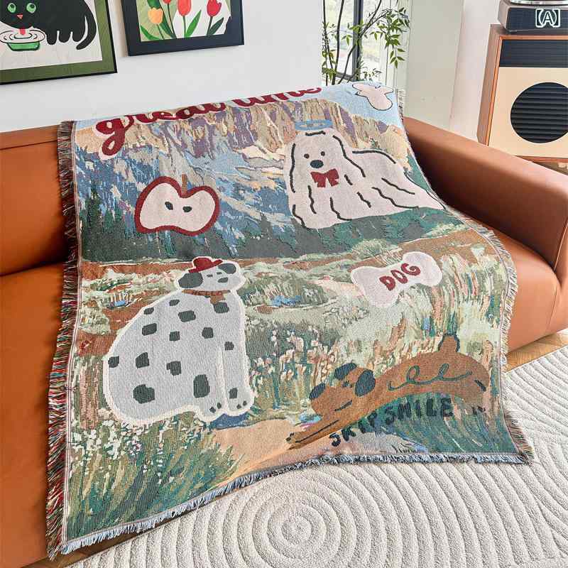 マルチカバー カートゥーン イラスト柄 かわいい動物 幾何学模様 抽象画 ソファカバー ソファブランケ..