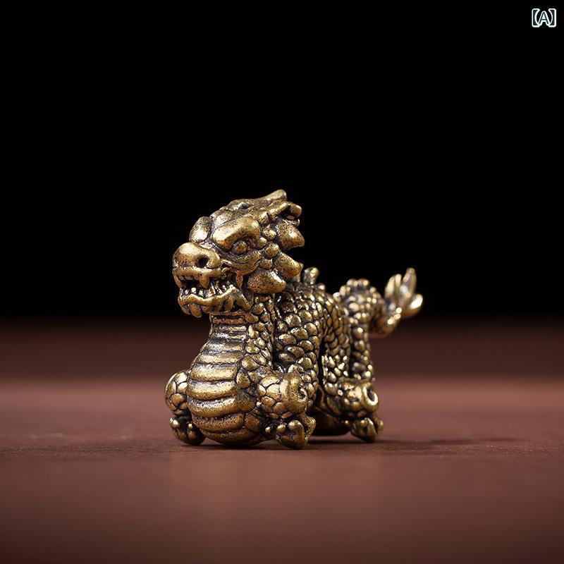 置物 真鍮製 ソリッド 神獣 龍 ドラゴン オブジェ 中国風 工芸品 デスク オフィス 卓上 インテリア 飾り物 開運 風水 重厚感
