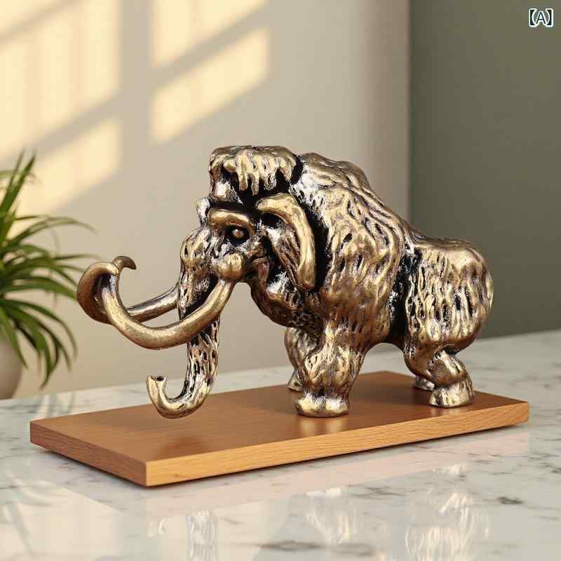 置物 マンモス 象 真鍮製 銅メッキ アンティーク加工 デスク 卓上 オフィス リビング 書斎 インテリア ..