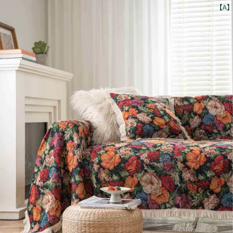 ソファカバー 厚手 ポリエステル製 ブルー 市松模様 ブロックチェック 猫の爪とぎ防止 傷防止 防汚 長方形 一体型 三人掛けソファ用 ソファケット マルチカバー リビング インテリア アメリカンスタイル