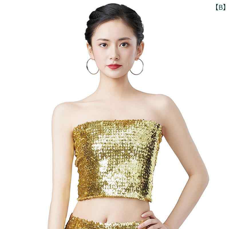 チューブトップ レディース 大人用 スパンコール ポリエステル きらきら 高伸縮 ストレッチ ダンス 衣装 ステージ 舞台 演出 パフォーマンス ハロウィン イベント コスチューム ベアトップ 2