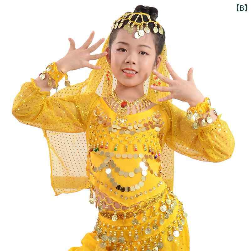ダンスウェア キッズ 女の子 ベリーダンス インド舞踊 パフォーマンス セットアップ 長袖 トップス シフォン ポリエステル 発表会 練習着 2