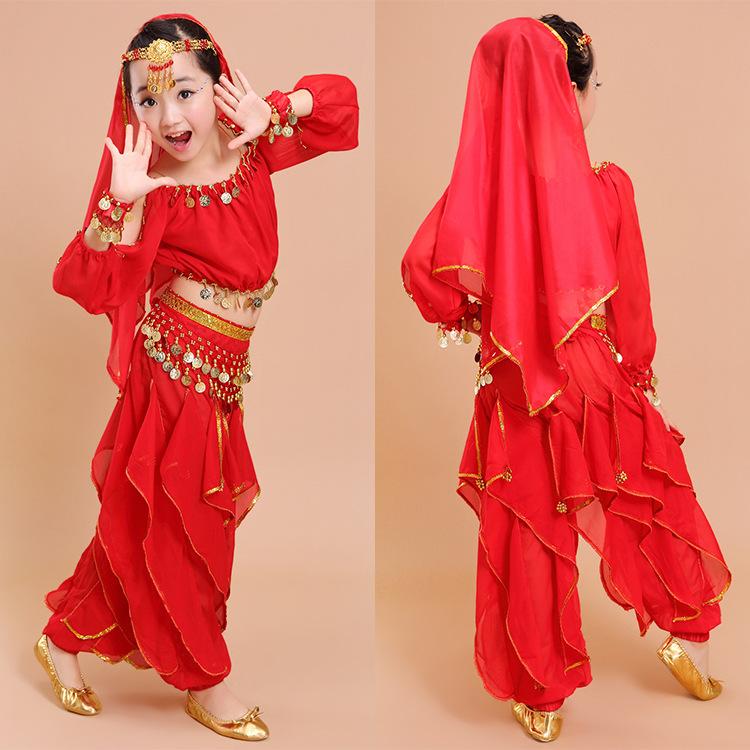 衣装 キッズ 子供用 インド舞踊 ベリーダンス 新疆舞 民族衣装 発表会 舞台 演劇 コスチューム ダンス服 小学生 幼稚園 園児 ポリエステル 綿 華やか レ...