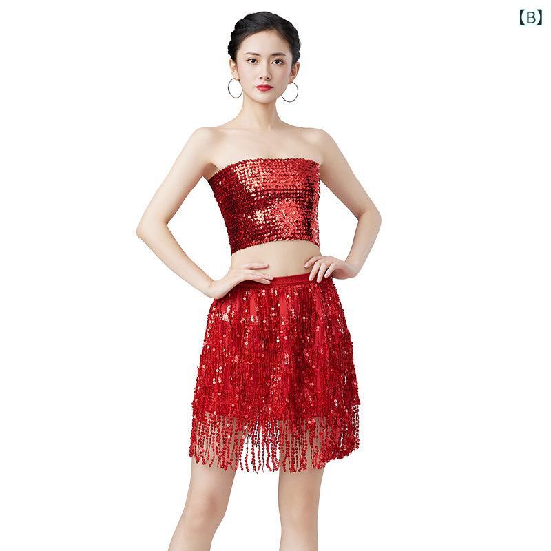 コスチューム レディース 欧米風 ハロウィン スパンコール フリンジ ビスチェ 高伸縮性 ステージ ダンス ベリーダンス イベント パフォーマンス トップス ポリエステル 2