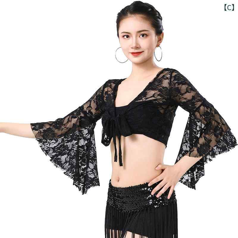 narukiのベリーダンス レディース 女性用 ショートカーディガン ボレロ レース フレアスリーブ ラッパ袖 紐付き ポリエステル素材 快適 カジュアル 羽織り 練習着 発表会 衣装 ダンスウェア｜アングル3