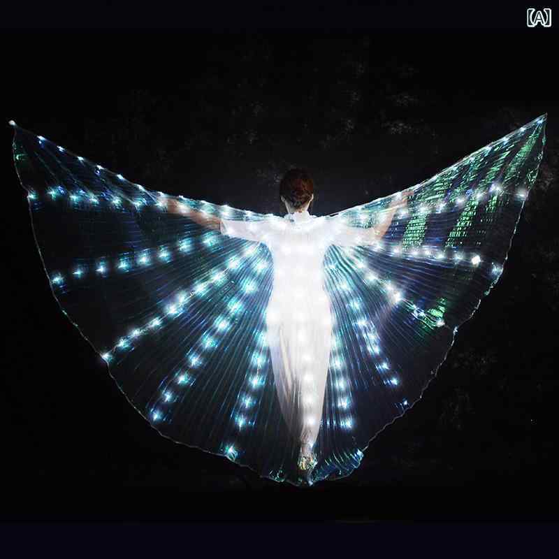 ベリーダンス 女性用 大人用 LED発光 360度回転 大きな羽 翼 ダンス 舞台 パフォーマンス 発表会 イベント ショー 衣装 コスチューム 小道具 多彩