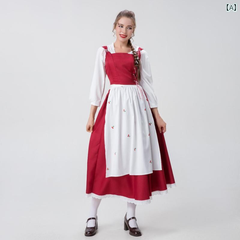 メイド服 レディース 大人 ハロウィン オクトーバーフェスト 中世風 レトロ コスプレ 衣装 コスチューム 上衣 ベスト スカート エプロン ポリエステル素材 ヨーロッパ ファンタジー 秋冬
