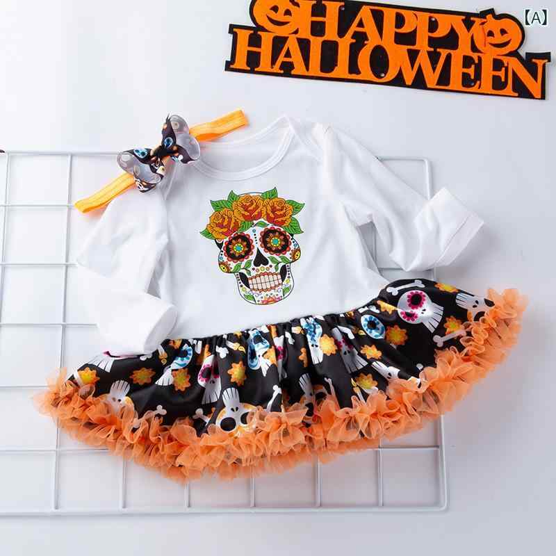 ロンパース 女の子 ベビー 赤ちゃん ハロウィン スカルプリント 長袖 綿 コットン ...