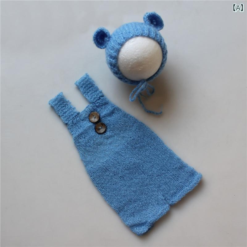 撮影衣装 ベビー 新生児 クマ サロペット ハンドメイド モヘア ニット ロンパース オーバーオール フォト 記念写真 かわいい セット