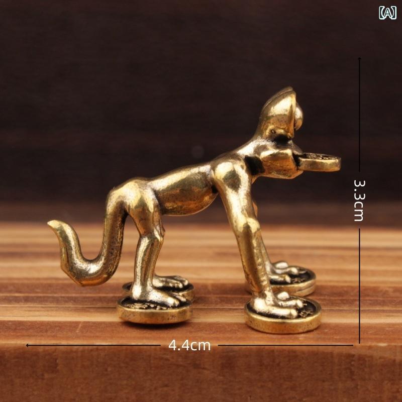 置物 真鍮 カエル 蛙 招財進宝 金運招福 縁起物 茶寵 茶道具 アンティーク調 レトロ 中華風 工芸品 オブジェ インテリア 飾り(3)