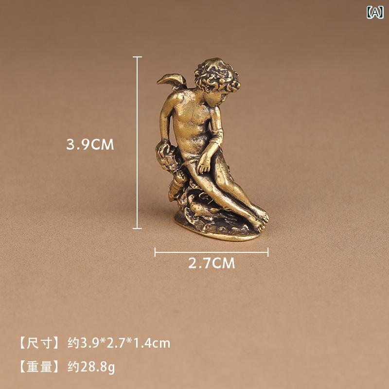置物 アンティーク調 銅製 真鍮 キューピッド 天使 彫像 オブジェ 卓上飾り デスクトップ オーナメント ロストワックス鋳造 重厚感 欧風 インテリア雑貨 玄関 リビング オフィス