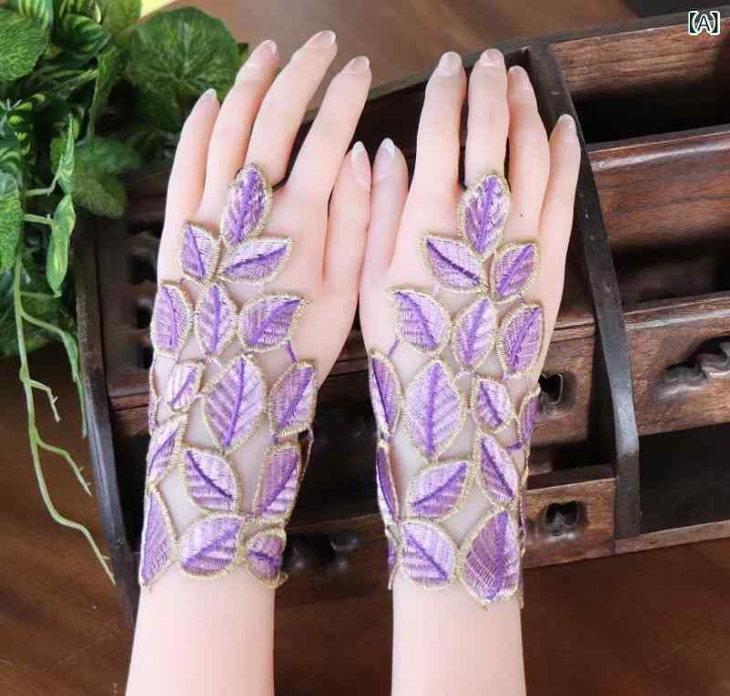 手袋 レディース 民族風 エスニック 刺繍 布製 ダンス 舞踊 舞台 発表会 アクセサリー ブレスレット リーフモチーフ 吉祥模様 春夏(4.0)