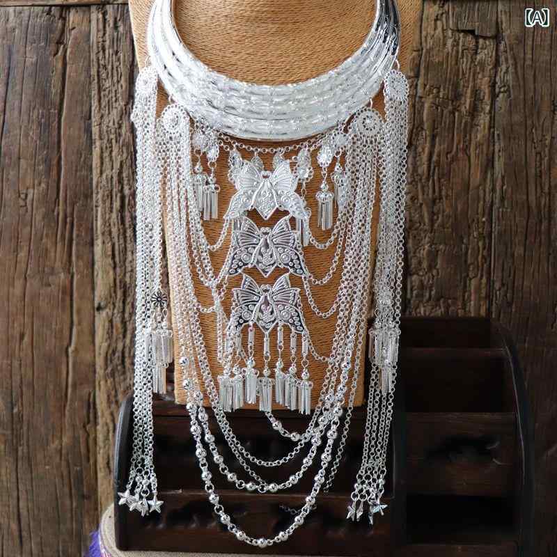 ネックレス レディース 民族風 エスニック レトロ ヴィンテージ ロング 合金製 シルバー調 U字型 吉祥柄 田園風 フェミニン 大人かわいい ブライダル 首飾り